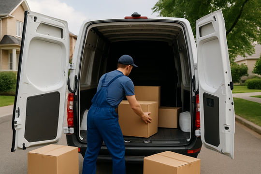 Möbeltransport Halle – professionelle Möbelpacker beim Beladung eines Transporters